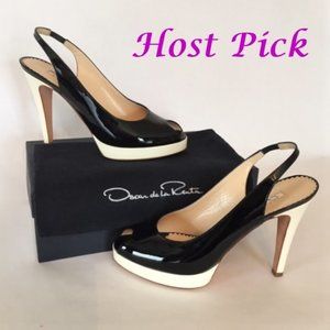 OSCAR DE LA RENTA black patent slingbacks, sz 8.5
